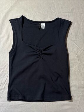 H&M Black Sleeveless Ruched Front Tank Top - Black